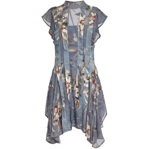 All Saints Fleur Kuroyuri floral print pleated asymmetric hem dress